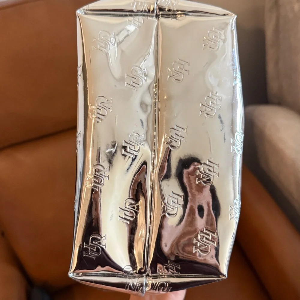 Huda Beauty Metallic Silver Shoulder Bag with Monogram Detail